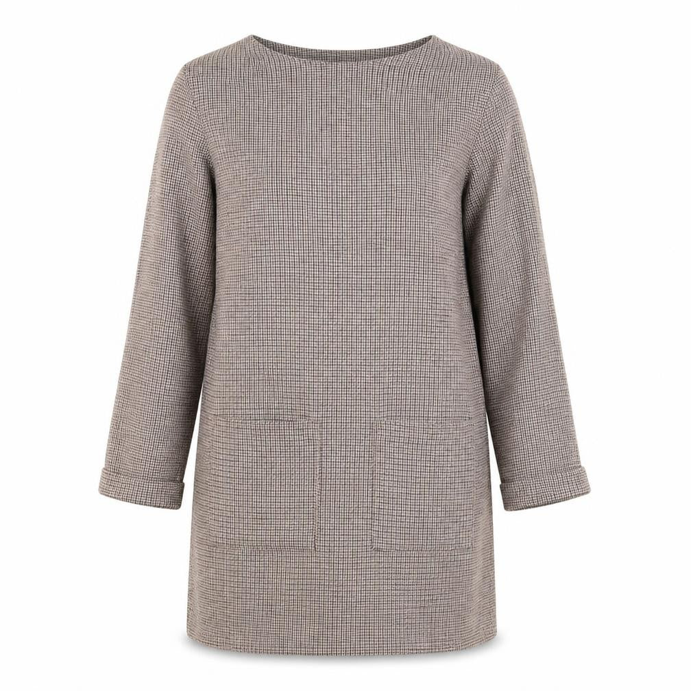 Front view of Primark women’s brown geometric shift, size UK 10