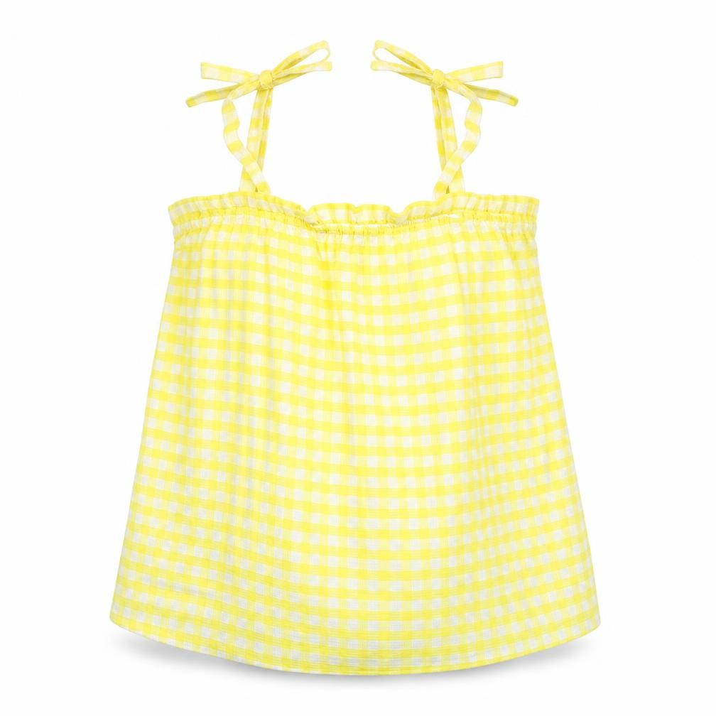Front view of George women’s yellow check basic t-shirt, size UK 10