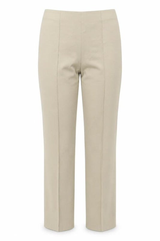 Front view of ASOS women’s beige trousers, size UK 12, 26-inch leg