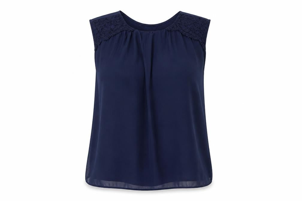 Front view of F&F women’s blue basic blouse, size UK 8