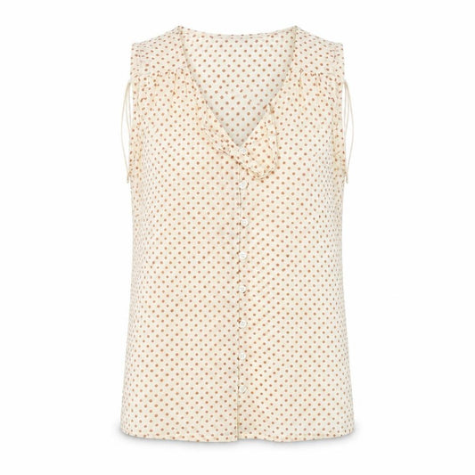 Front view of F&F women’s beige polka dot basic button-up, size UK 8