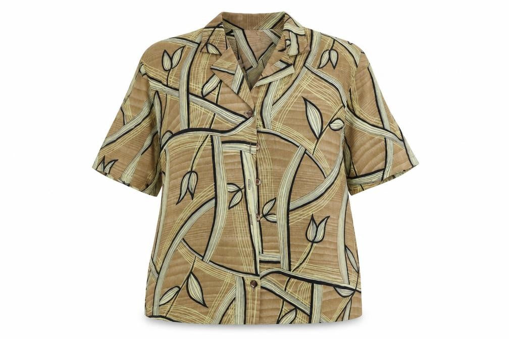 Front view of Design essentials women’s brown floral basic button-up, size UK 16