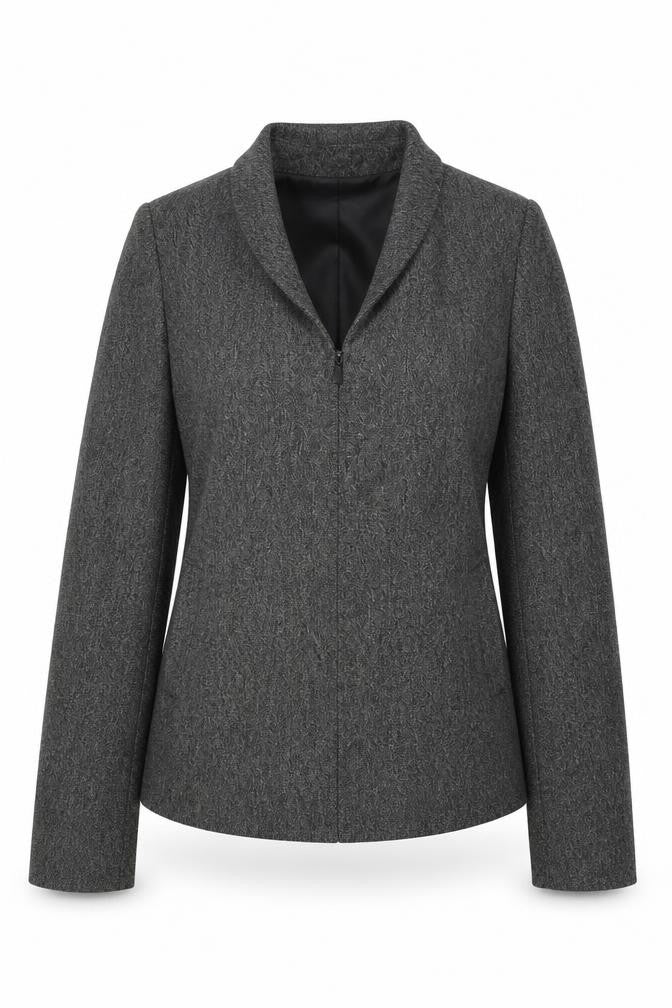 Front view of sarah hamilton women’s grey jacket coat, size UK 12