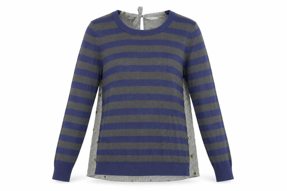 Front view of Next women’s blue striped jumper, size UK 12