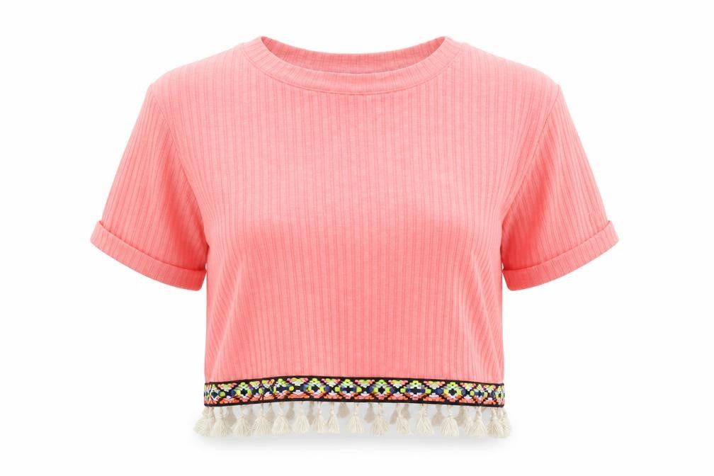 Front view of Select women’s pink basic t-shirt, size UK 6