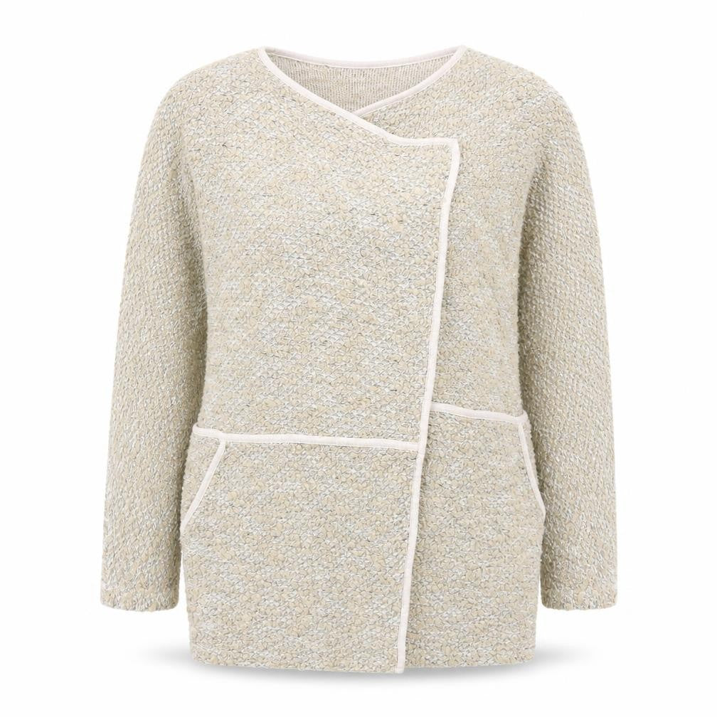 Front view of River Island women’s beige cardigan jumper, size UK 6