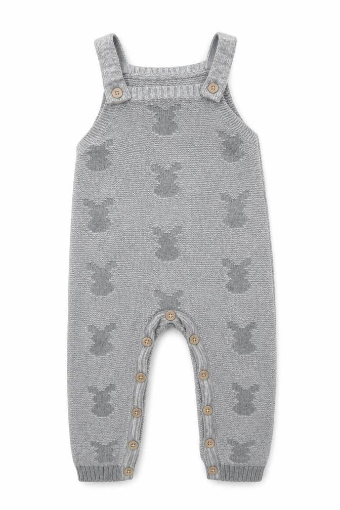 Front view of George boys’ grey dungaree one-piece, size 12, months