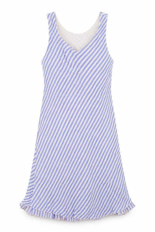 Front view of Seven Style women’s blue striped a-line, size S