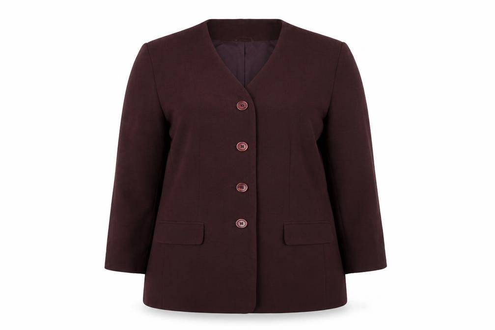 Front view of Essentials women’s purple jacket, size UK 18