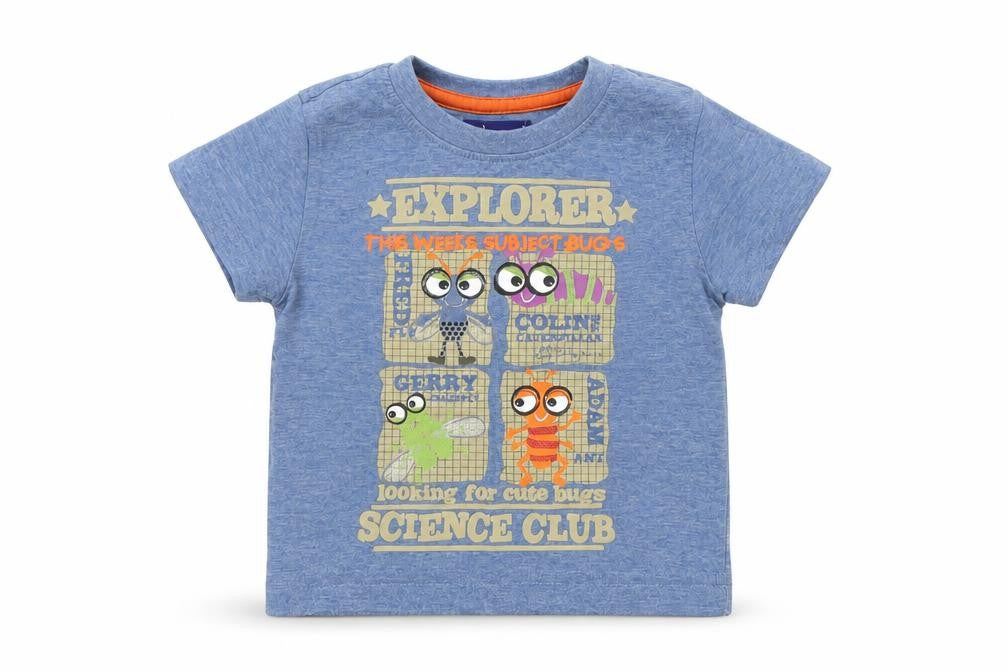 Front view of Minoti Baby Blue Basic T-Shirt, size 6-9, Months