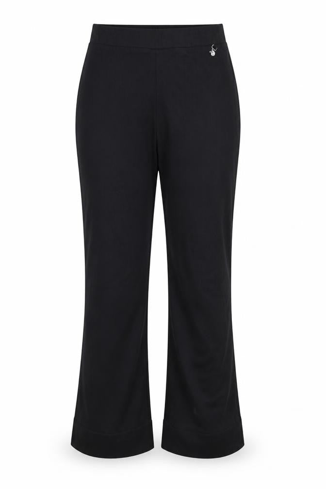 Front view of Preworn women’s black trousers, size UK 12, 29-inch leg