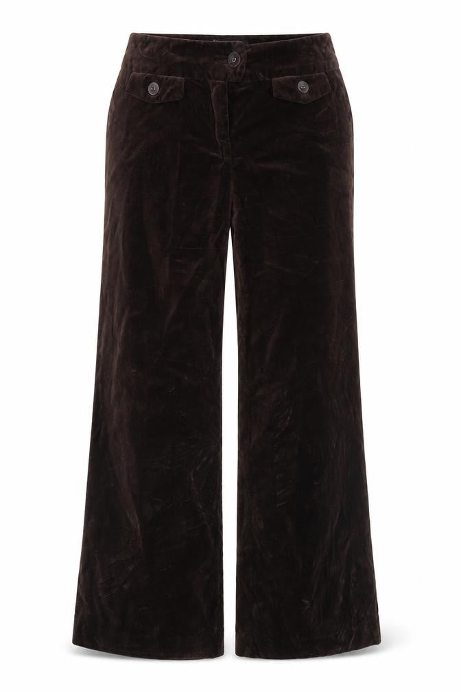 Front view of Nougat women’s brown trousers, size UK 34, in, 30-inch leg