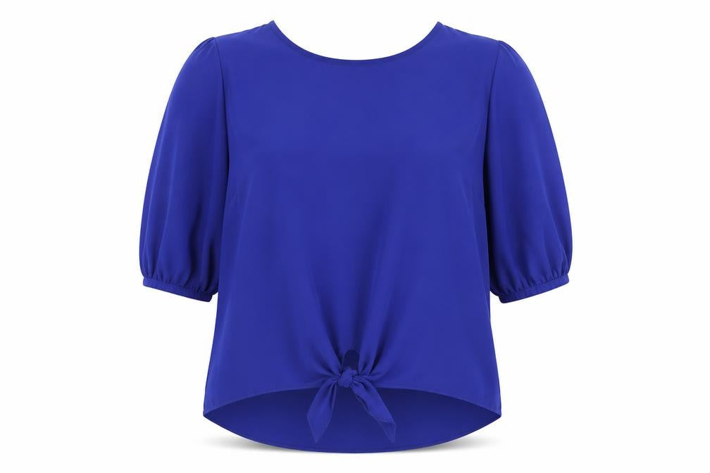 Front view of New Look women’s blue basic blouse, size UK 12