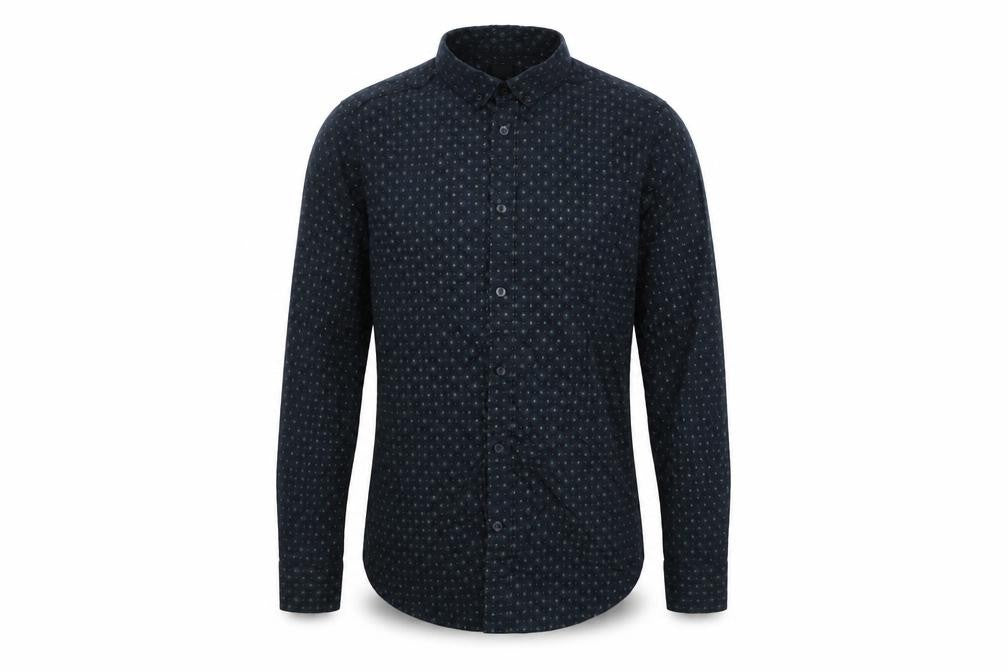 Front view of H&M men’s blue button-up, size XS