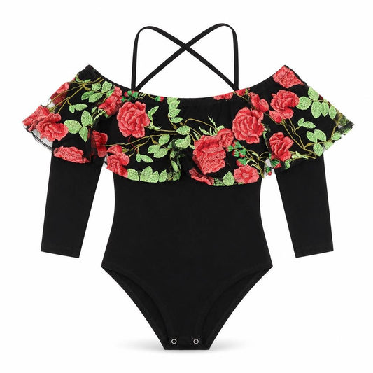 Front view of Select women’s black floral bodysuit one-piece, size UK 8