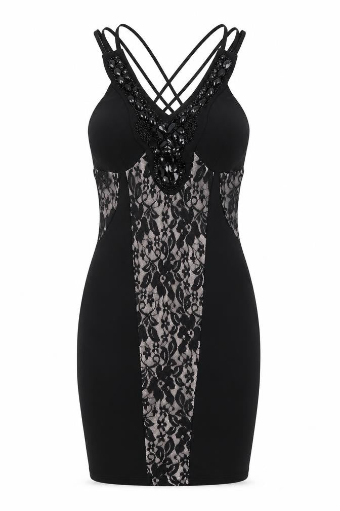 Front view of Progress women’s black floral bodycon, size UK 6