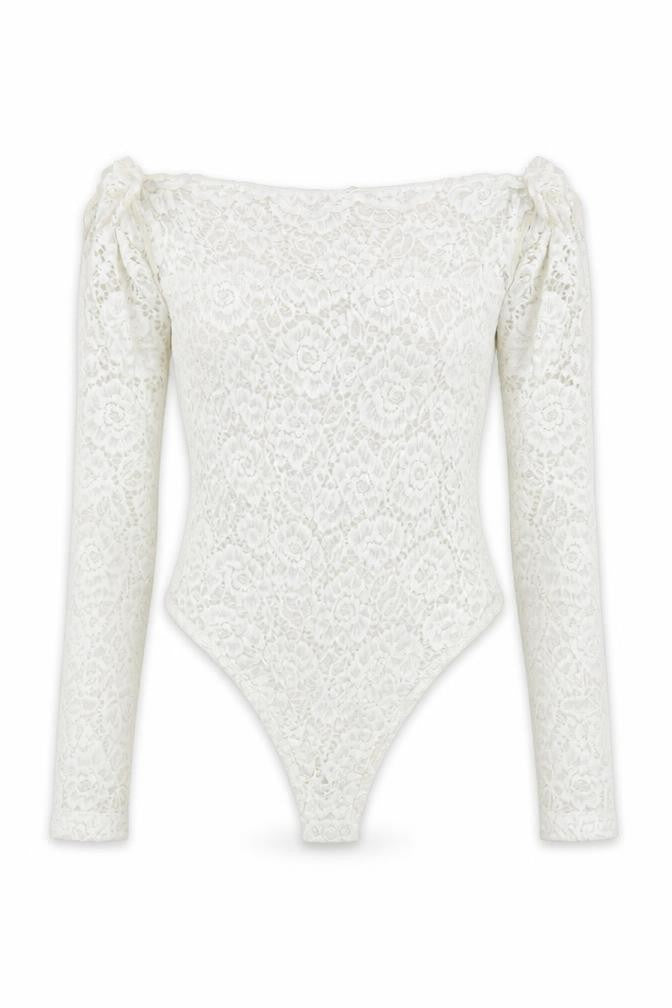 Front view of ASOS women’s white bodysuit one-piece, size UK 12