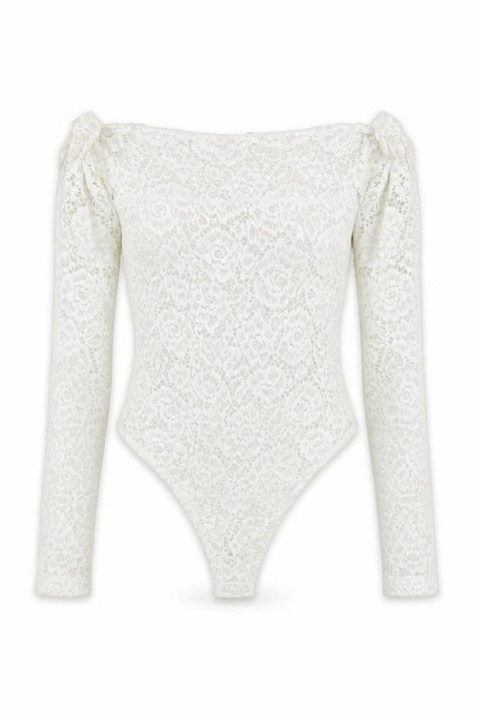 Front view of ASOS women’s white bodysuit one-piece, size UK 12