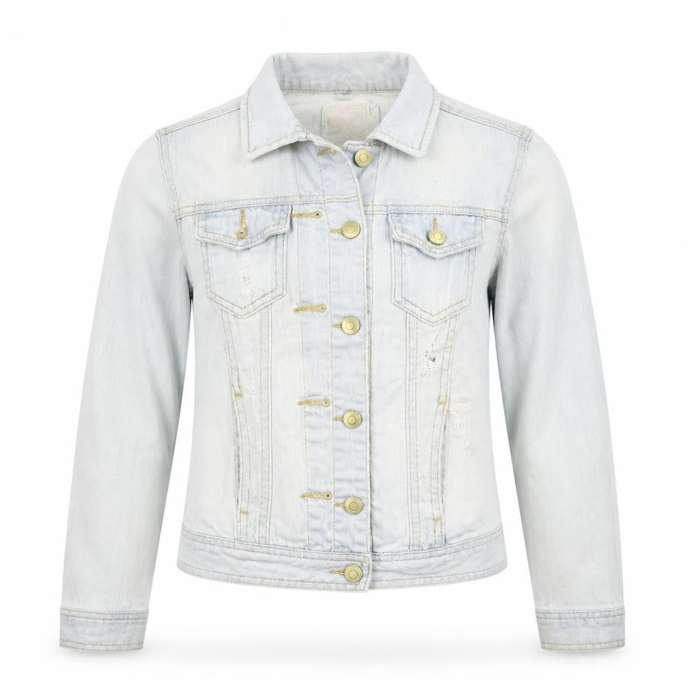Front view of Denim & Co. women’s blue jacket coat, size UK 6