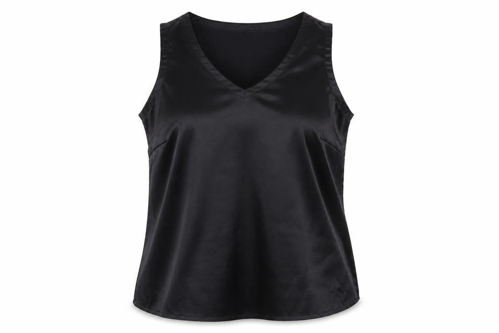 Front view of BB women’s black basic blouse, size L