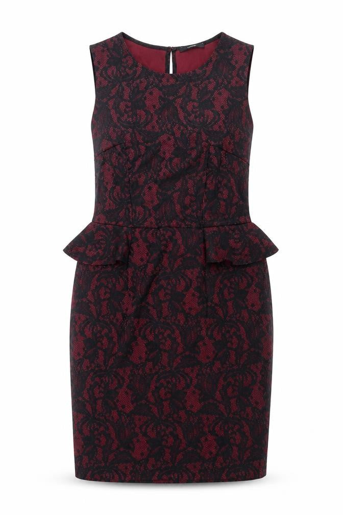 Front view of George women’s red geometric sheath, size UK 14