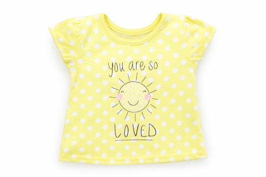 Front view of George girls’ yellow polka dot basic t-shirt, size 0-3, months