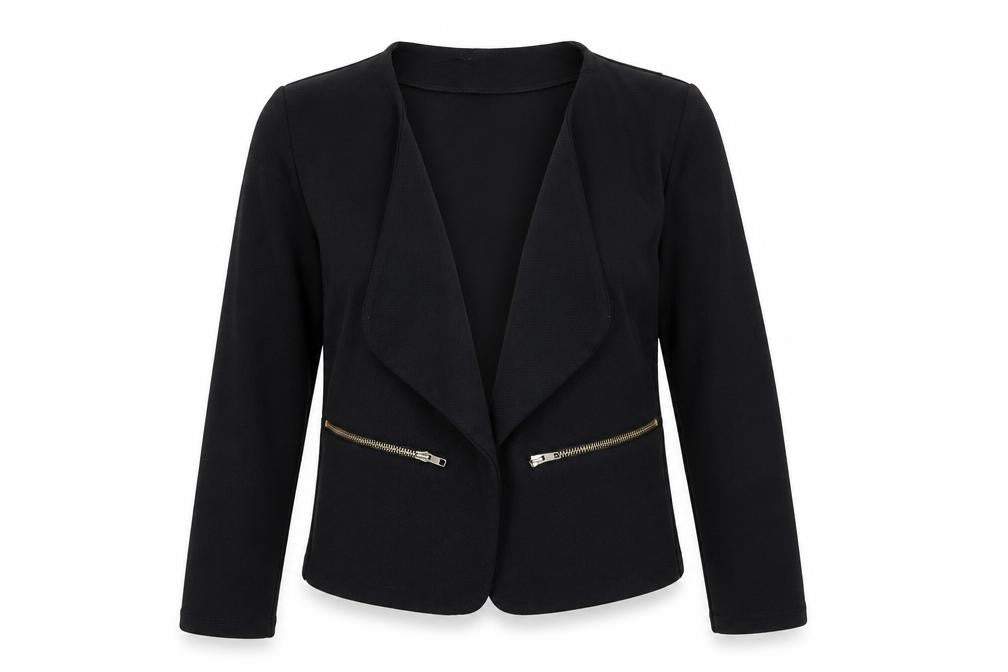 Front view of Preworn women’s black jacket blazer, size M