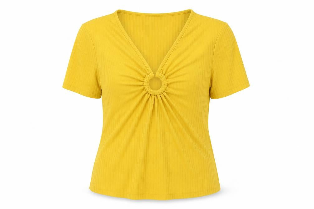 Front view of Pieces women’s yellow basic blouse, size XL