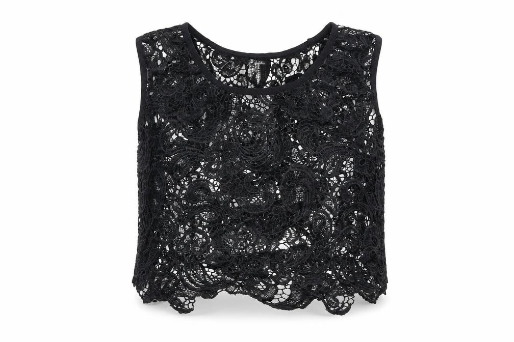 Front view of Preworn women’s black cropped tank, size S