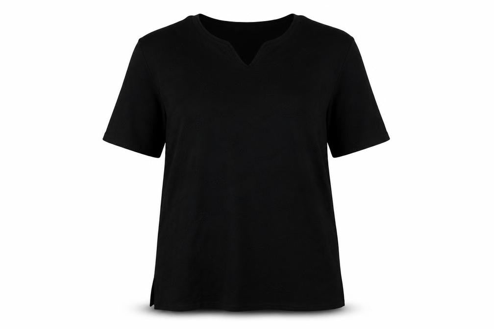 Front view of Bonita women’s black floral basic blouse, size XL