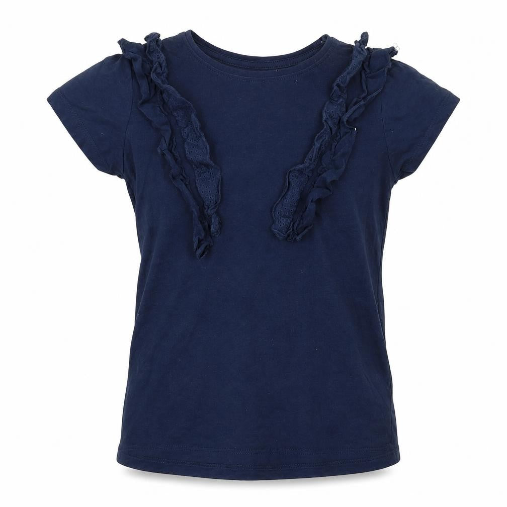 Front view of Primark girls’ blue basic t-shirt, size 6-7, years
