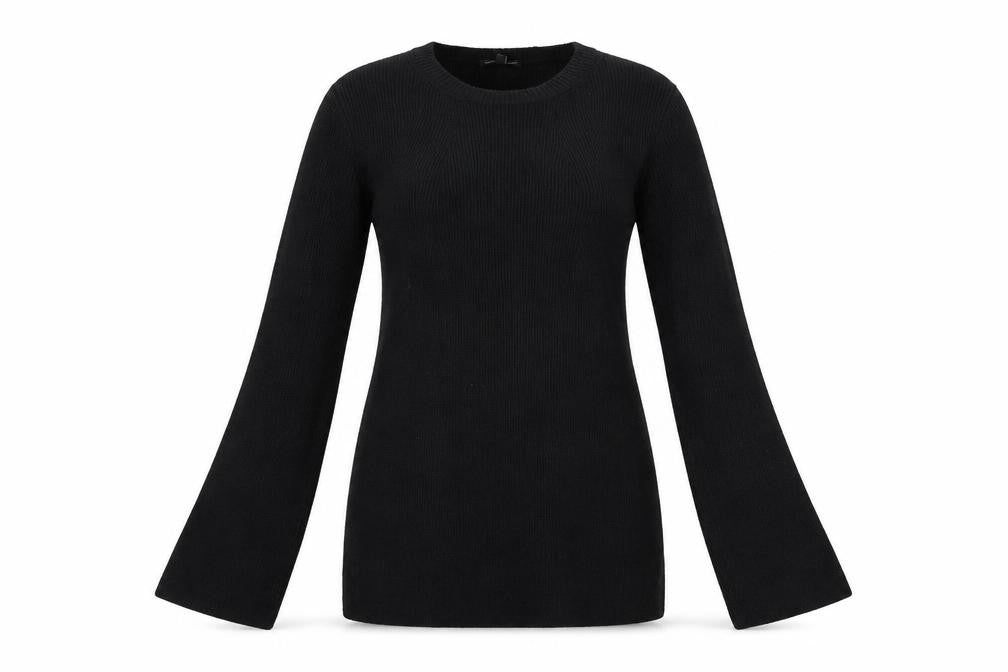 Front view of Warehouse women’s black knit jumper, size UK 10