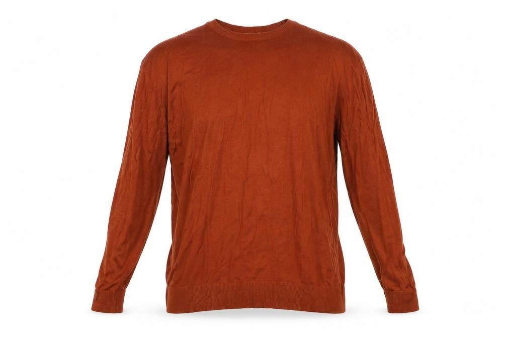 Front view of H&M men’s orange knit jumper, size S
