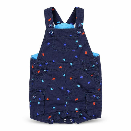 Front view of Mini Club Baby Blue Dungaree One-Piece, size 0-3, Months - Whales