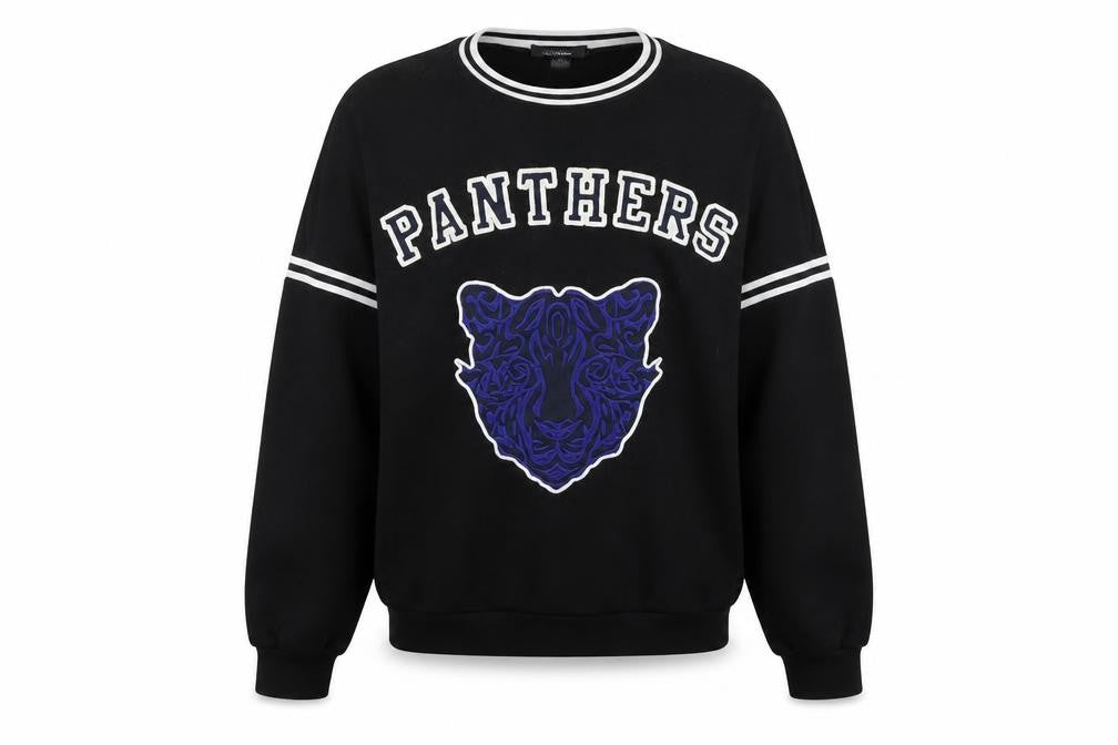 Front view of Primark women’s black jumper, size S, - panthers