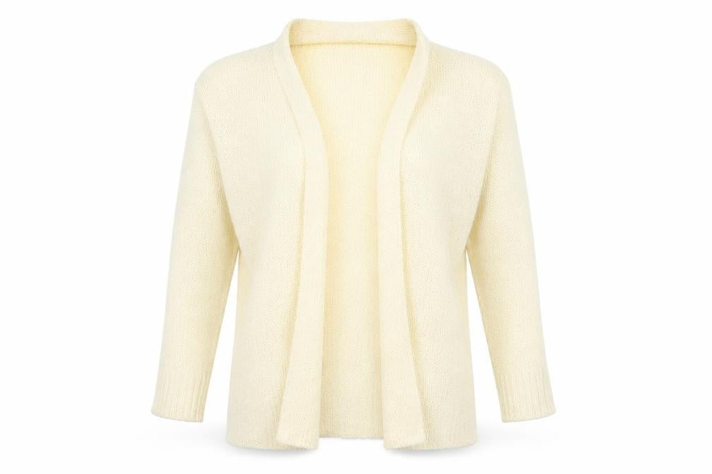 Front view of Studio women’s beige cardigan jumper, size UK 12