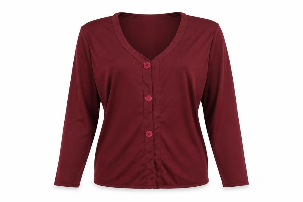 Front view of Smiffys women’s red basic button-up, size XL