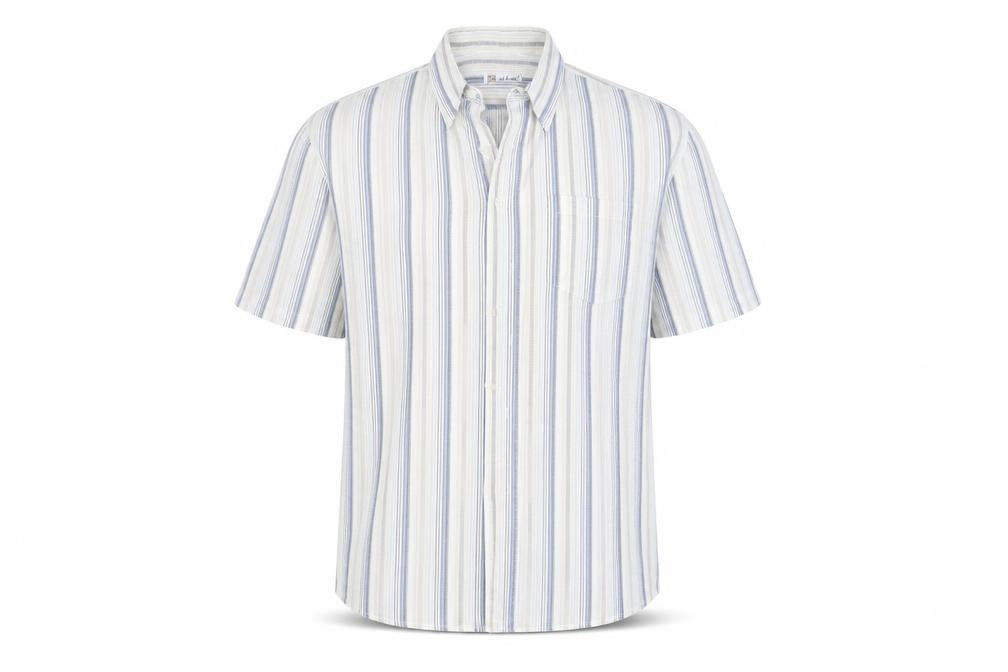 Front view of Rich brother men’s white striped button-up, size 17.5