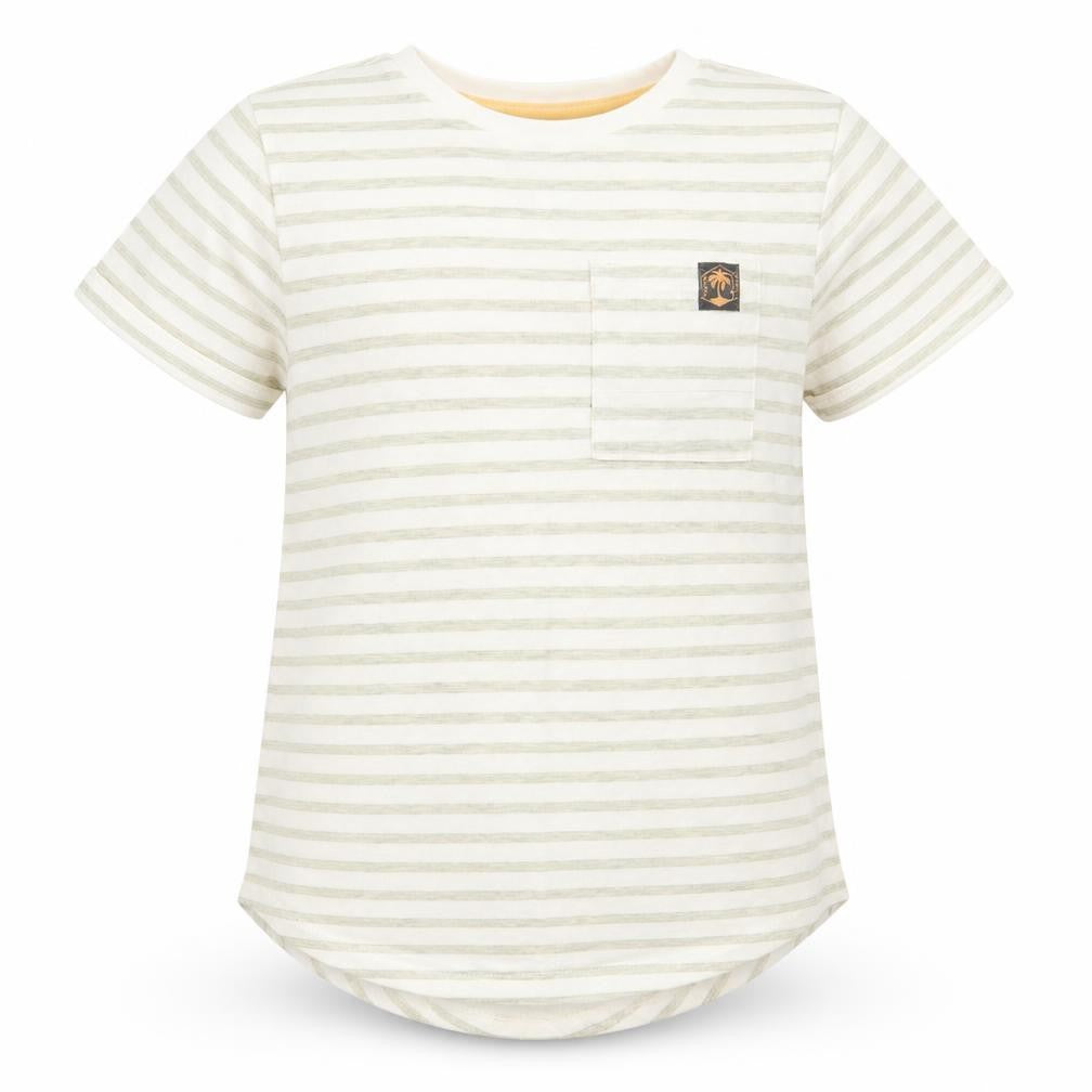 Front view of George girls’ beige striped basic t-shirt, size 7, years