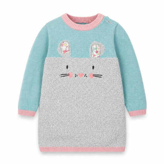 Front view of Tu girls’ blue knit jumper, size 6-9, months