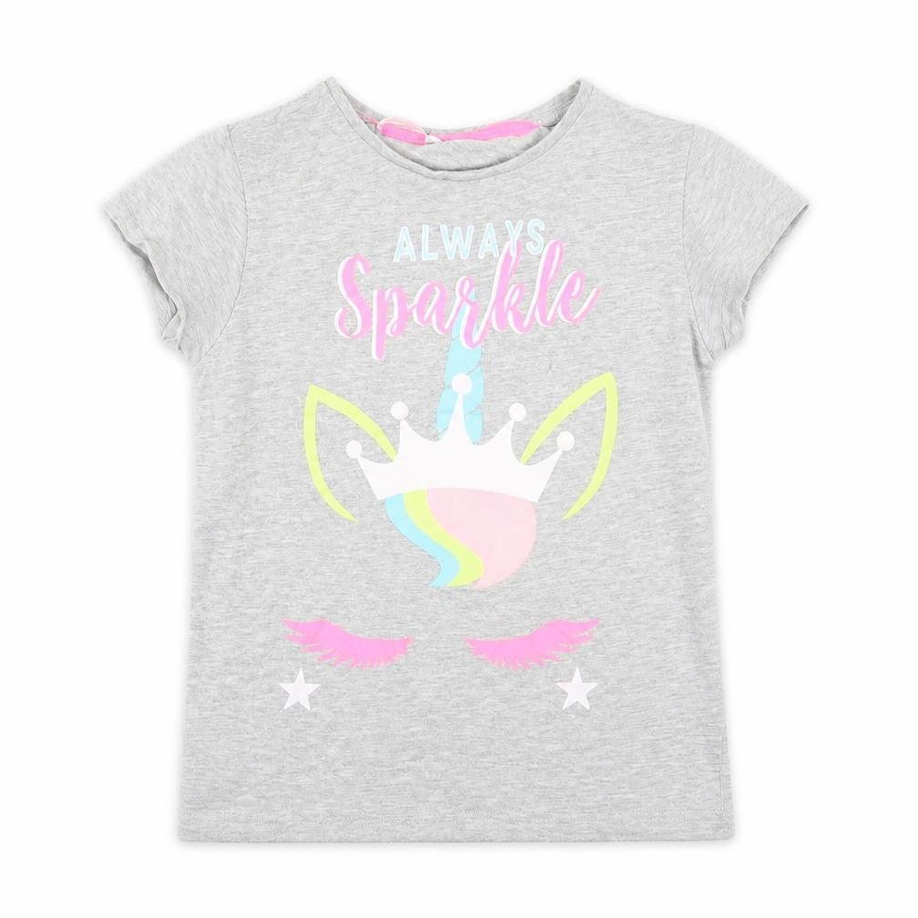 Front view of Pep&Co girls’ grey basic t-shirt, size 8-9, years