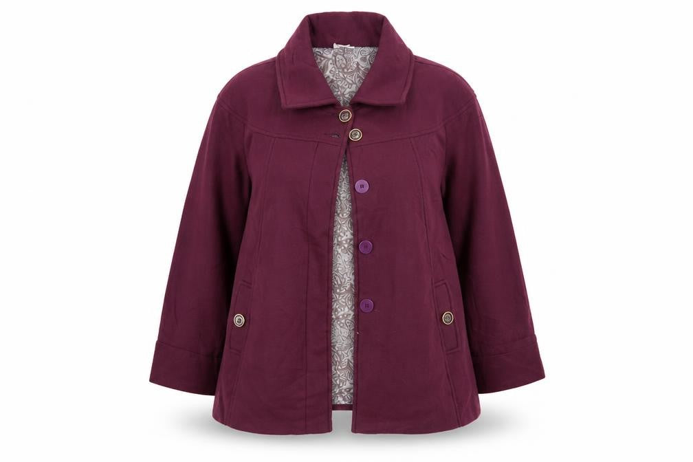 Front view of Anna De Lancay women’s purple jacket, size UK 18