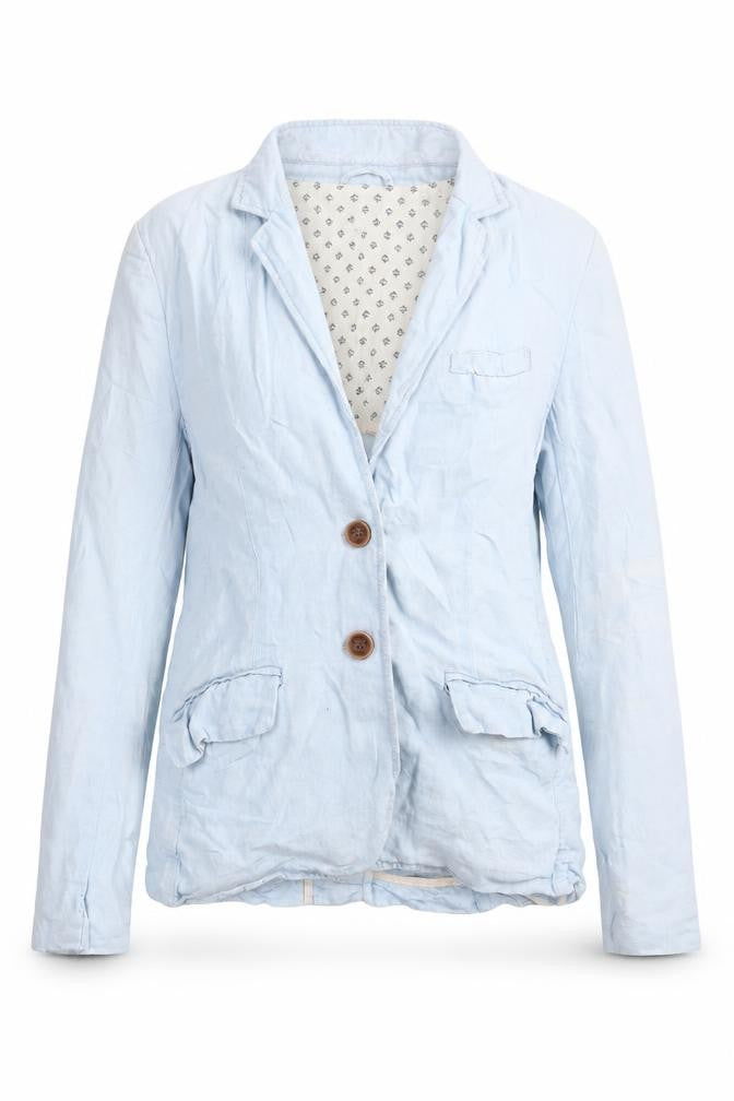 Front view of H&M women’s blue jacket, size UK 10