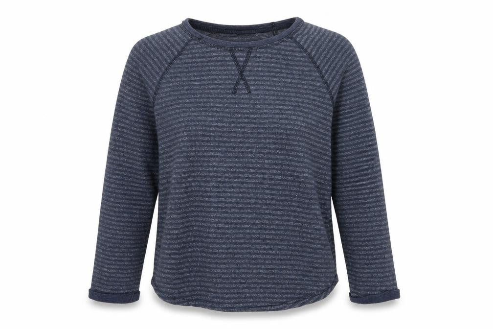 Front view of Atmosphere women’s blue striped jumper, size UK 10