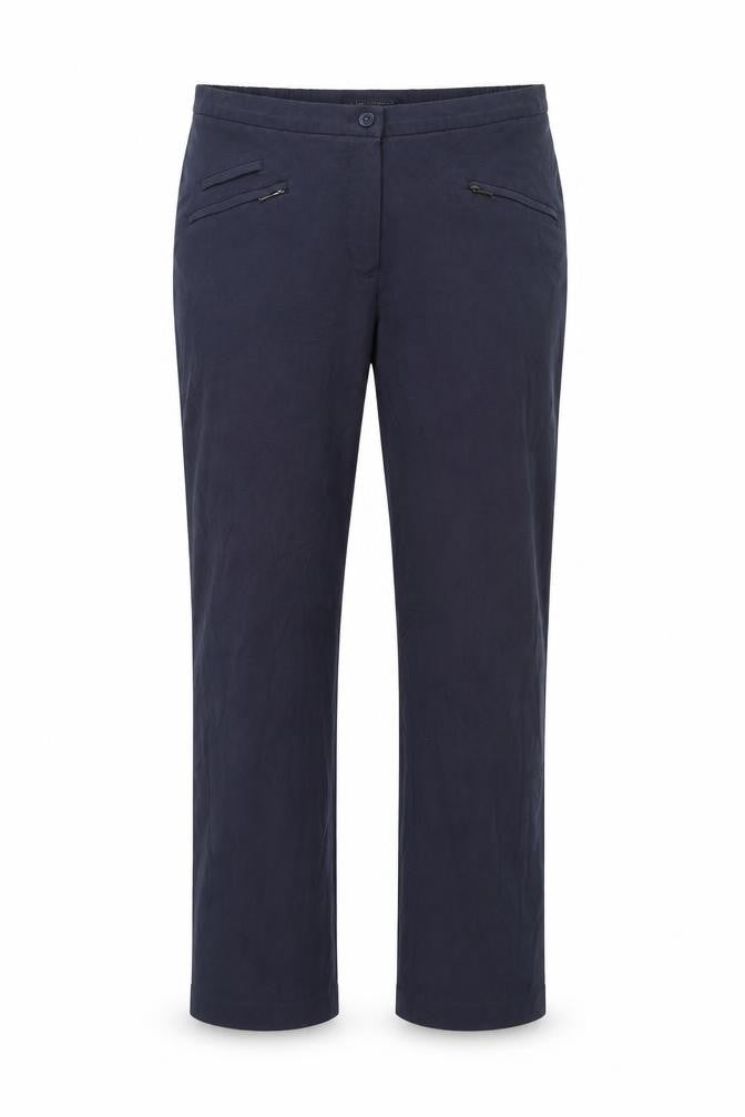 Front view of Marks & Spencer women’s blue trousers, size UK 14, 30-inch leg