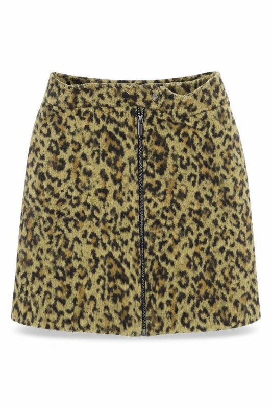 Front view of Next women’s brown animal print skater skirt, size UK 10