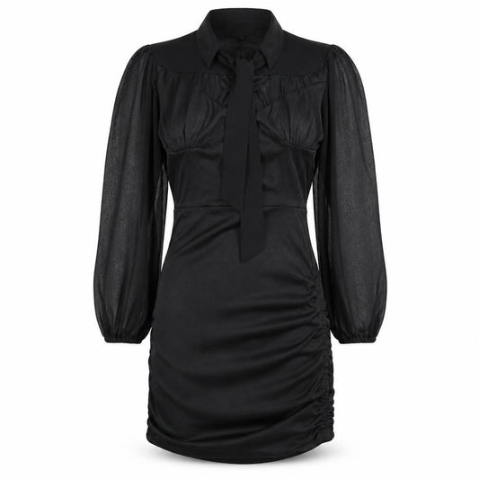 Front view of Boohoo women’s black jersey ball gown, size UK 8