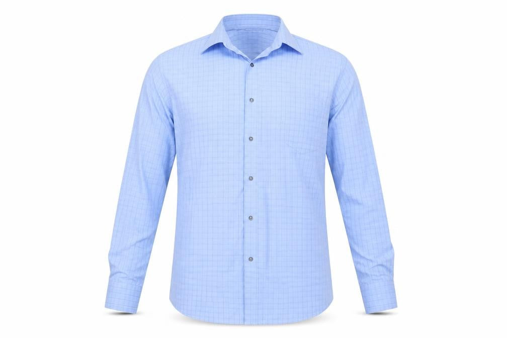 Front view of Next men’s blue check button-up one size