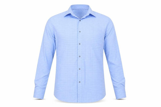 Front view of Next men’s blue check button-up one size
