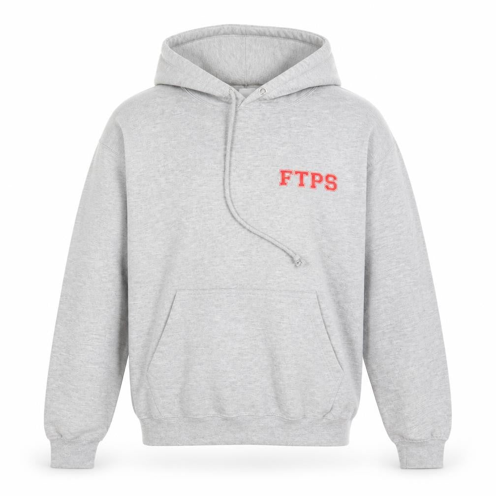 Front view of Justhoods men’s grey pullover hoodie, size S, - ftps